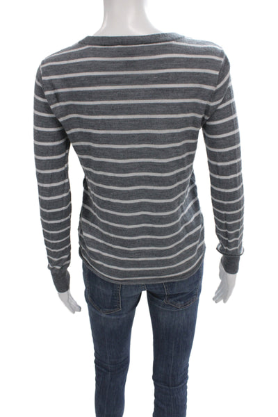 Paige Unisex Pullover Striped Gray Long Sleeve Merino Wool Blend Size S