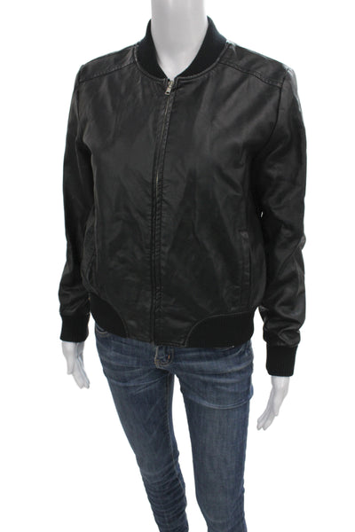 BB Dakota Women Bomber Jacket Black Zip Closure 100% Polyurethane Size S
