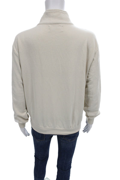 Soul Unisex Pullover Sweatshirt Beige Velvet Mock Neck Zip Long Sleeve Size S