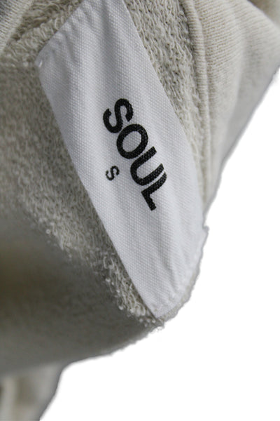 Soul Unisex Pullover Sweatshirt Beige Velvet Mock Neck Zip Long Sleeve Size S