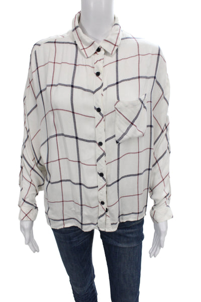 Rails Women Plaid Collared Button Up Blouse White Long Sleeve Petite Size S