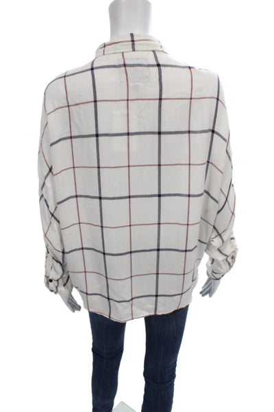 Rails Women Plaid Collared Button Up Blouse White Long Sleeve Petite Size S
