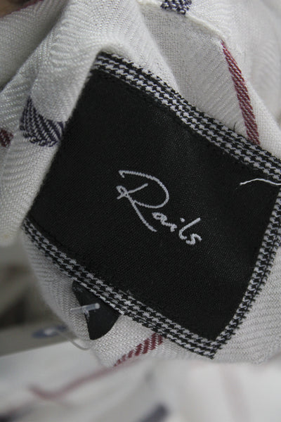 Rails Women Plaid Collared Button Up Blouse White Long Sleeve Petite Size S