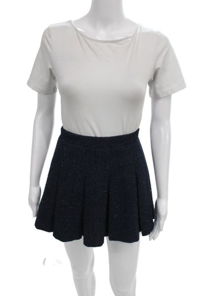 Amanda Uprichard Womens Mini Pleated Skater Skirt Dark Blue Size S