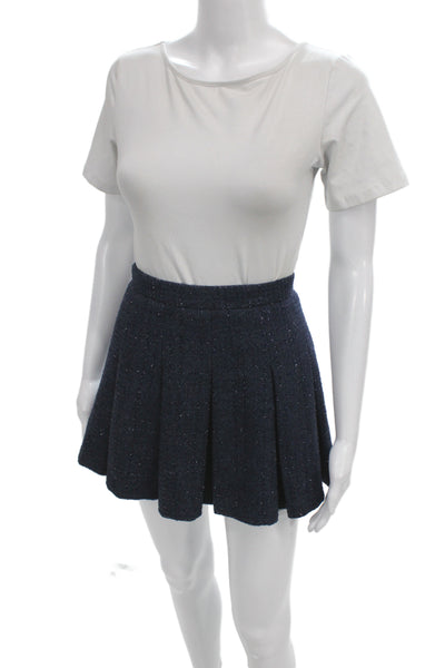 Amanda Uprichard Womens Mini Pleated Skater Skirt Dark Blue Size S