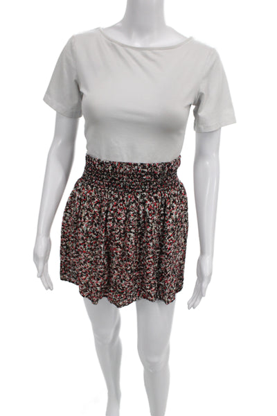 Splendid Women Mini Skater Skirt Black Floral 100% Rayon Short Size M