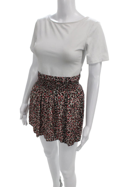Splendid Women Mini Skater Skirt Black Floral 100% Rayon Short Size M