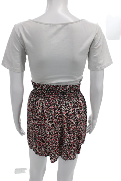 Splendid Women Mini Skater Skirt Black Floral 100% Rayon Short Size M