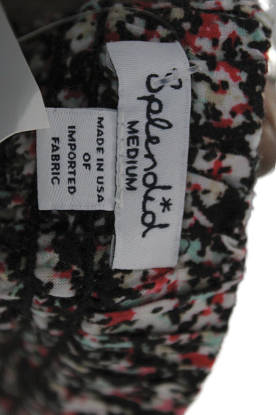 Splendid Women Mini Skater Skirt Black Floral 100% Rayon Short Size M