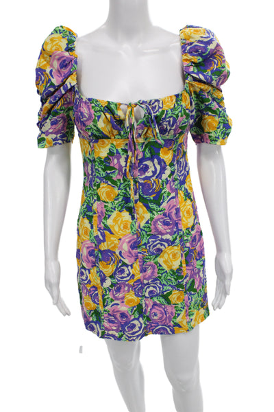 Zara Women Mini Sundress Green Floral Square Neck Viscose Size S