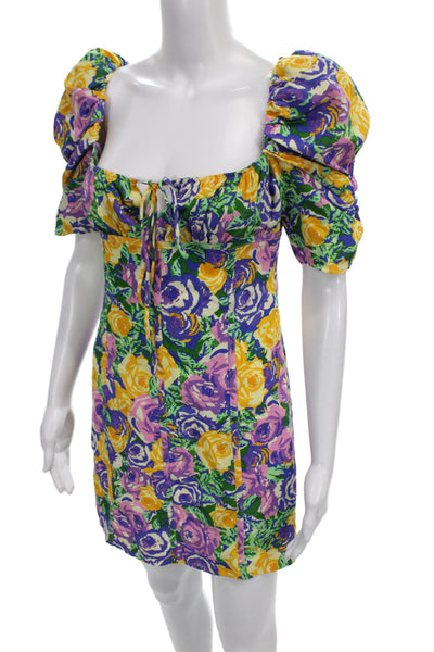 Zara Women Mini Sundress Green Floral Square Neck Viscose Size S