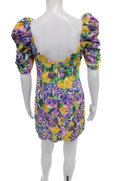 Zara Women Mini Sundress Green Floral Square Neck Viscose Size S
