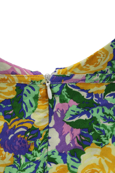 Zara Women Mini Sundress Green Floral Square Neck Viscose Size S