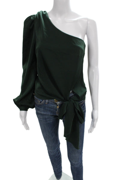Lovers + Friends Womens Long Sleeve Tie Solid Blouse Green Fall Size S