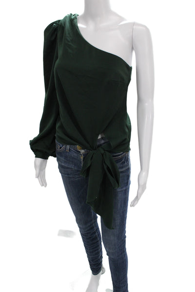 Lovers + Friends Womens Long Sleeve Tie Solid Blouse Green Fall Size S