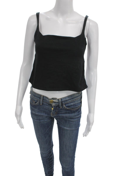 Reformation Womens Cropped Camisole Black Cotton Square Neck Button Size S