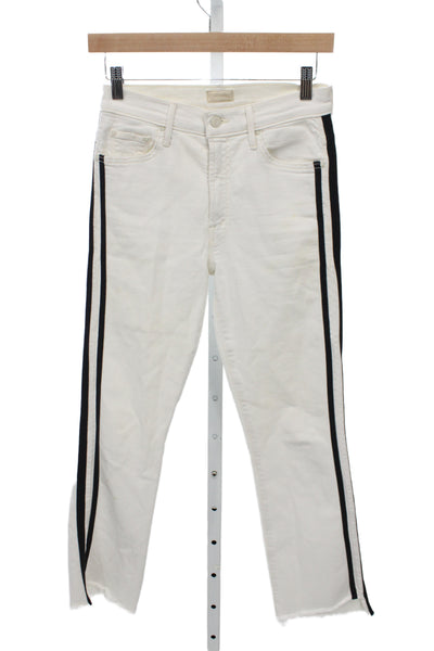Mother Womens Ankle Cropped White Mid Rise Striped Jeans Size 27