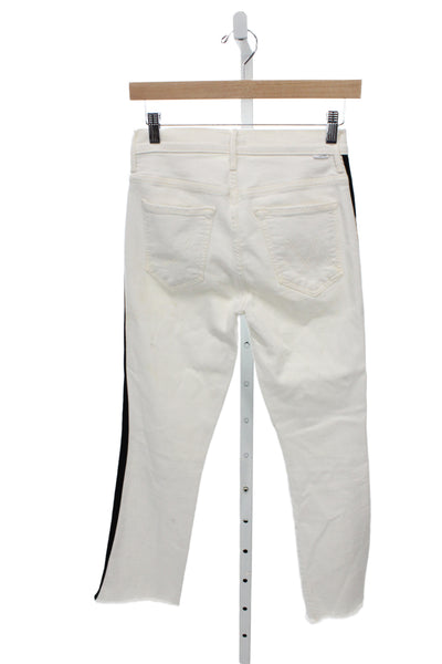Mother Womens Ankle Cropped White Mid Rise Striped Jeans Size 27