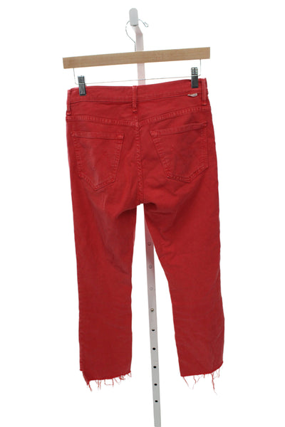 Mother Women Cropped Ankle Red Mid Rise Jeans Size 26