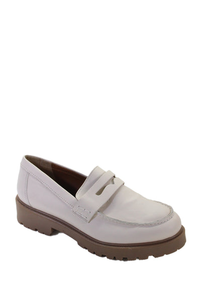 Aqua Womens Slip On Block Heel Leather Loafers White Size 9.5