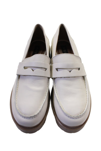 Aqua Womens Slip On Block Heel Leather Loafers White Size 9.5