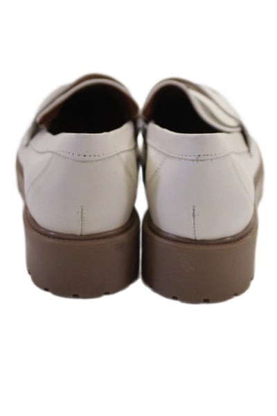 Aqua Womens Slip On Block Heel Leather Loafers White Size 9.5