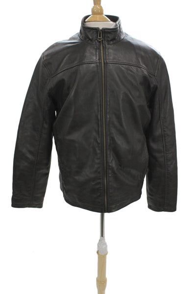 Cole Haan Mens Black Lamb Leather Motorcycle Jacket Zip Size L