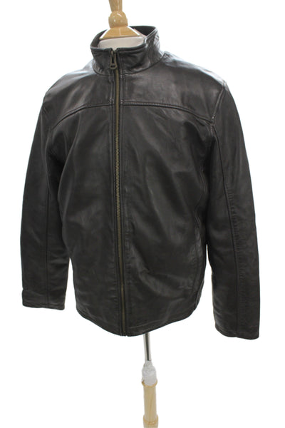 Cole Haan Mens Black Lamb Leather Motorcycle Jacket Zip Size L