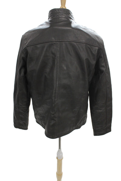 Cole Haan Mens Black Lamb Leather Motorcycle Jacket Zip Size L