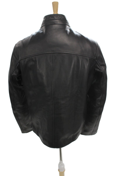 Cole Haan Mens Motorcycle Jacket Black Genuine Lambskin Zip High Neck Size L
