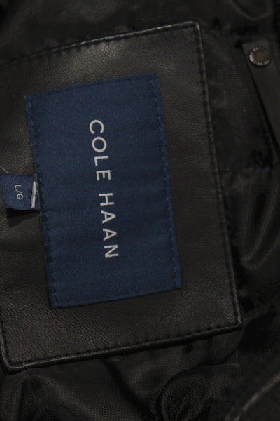 Cole Haan Mens Motorcycle Jacket Black Genuine Lambskin Zip High Neck Size L