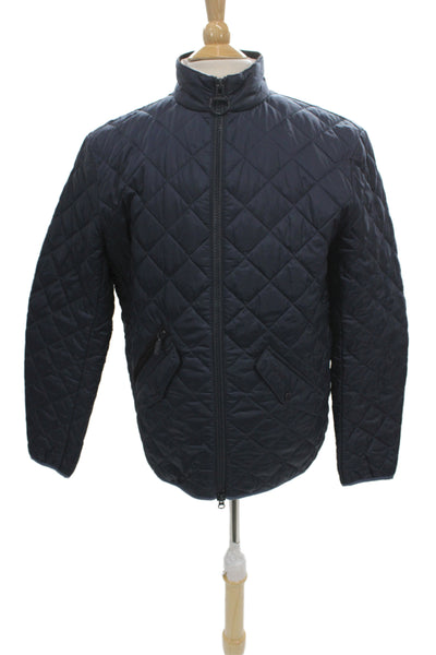 Barbour Mens Quilted Jacket Dark Blue High Neck Buckle Size L