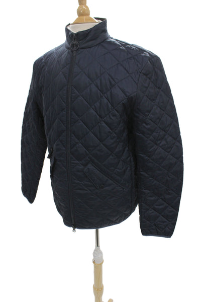 Barbour Mens Quilted Jacket Dark Blue High Neck Buckle Size L