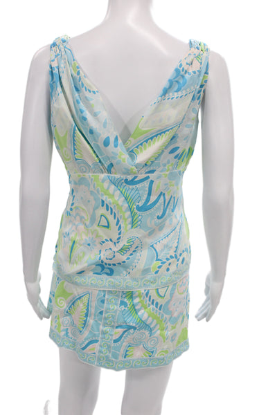 Elie Tahari Womens Silk Printed Robin Mini Skirt Set Blue Pink Size Medium/6