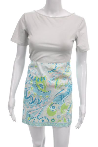 Elie Tahari Womens Silk Printed Robin Mini Skirt Set Blue Pink Size Medium/6