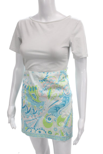 Elie Tahari Womens Silk Printed Robin Mini Skirt Set Blue Pink Size Medium/6