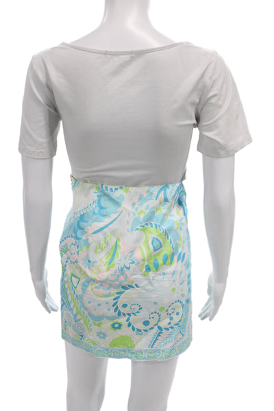Elie Tahari Womens Silk Printed Robin Mini Skirt Set Blue Pink Size Medium/6