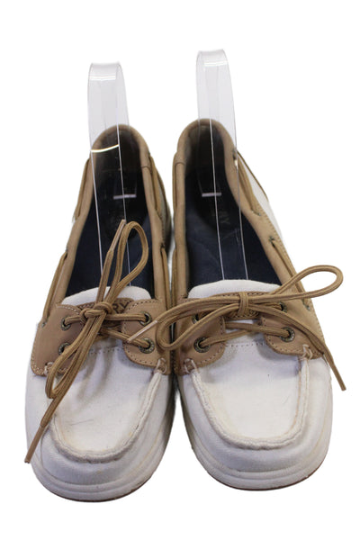 Sperry Top Sider Womens Leather Contrast Boat Shoes White Brown Size 8 Medium