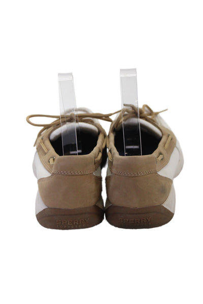 Sperry Top Sider Womens Leather Contrast Boat Shoes White Brown Size 8 Medium