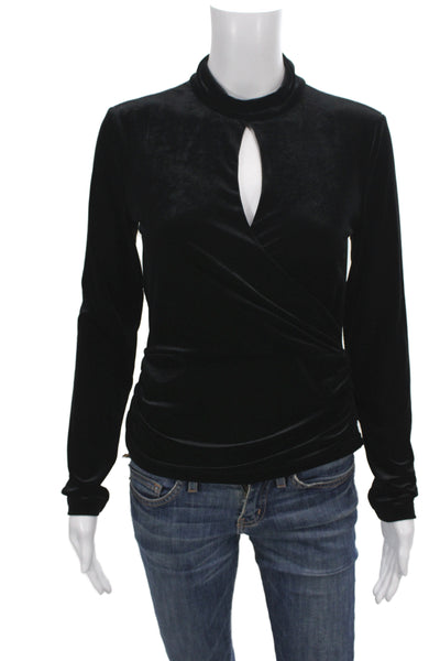 Me + Em Womens Long Sleeve Mock Neck Zip Top Black Size 8