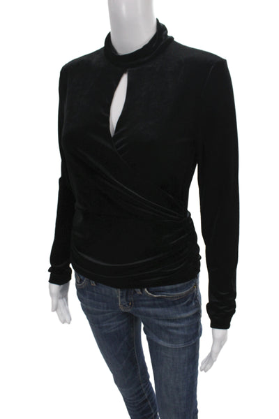 Me + Em Womens Long Sleeve Mock Neck Zip Top Black Size 8