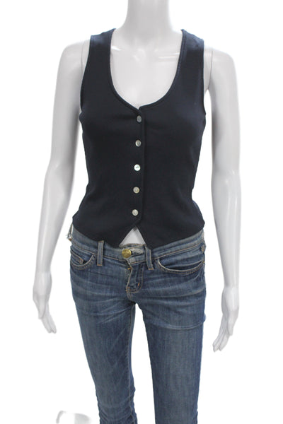 Veronica Beard Women Sleeveless Scoop Neck Pima Cotton Tank Blue Size 2XS