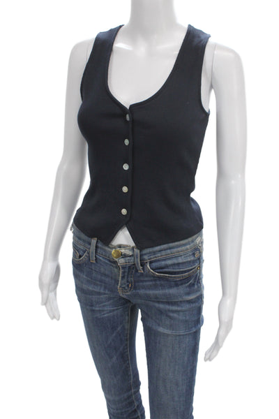 Veronica Beard Women Sleeveless Scoop Neck Pima Cotton Tank Blue Size 2XS