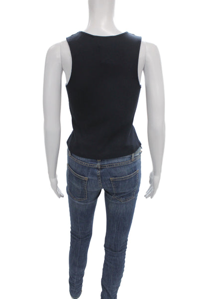 Veronica Beard Women Sleeveless Scoop Neck Pima Cotton Tank Blue Size 2XS