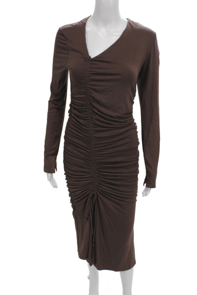 dal the Label Womens Bodycon V-Neck Long Sleeve Brown Mid-Calf Dress Size S