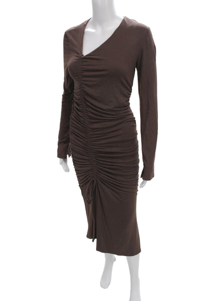 dal the Label Womens Bodycon V-Neck Long Sleeve Brown Mid-Calf Dress Size S