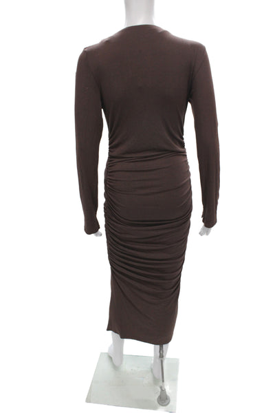 dal the Label Womens Bodycon V-Neck Long Sleeve Brown Mid-Calf Dress Size S