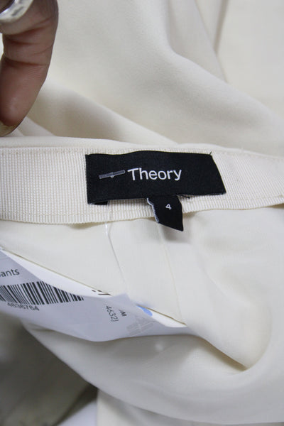 Theory Women Cropped Dress Pants White Hook & Eye Triacetate Size 4