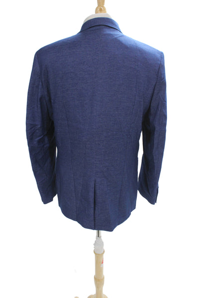 Grace Karin Mens Blazer Blue Collared Button Long Sleeve Solid Classic Size L
