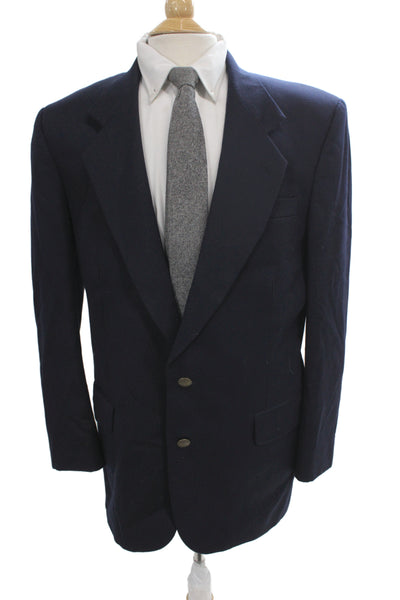 Oscar de la Renta Mens Blazer Dark Blue Wool Collared Button Solid Size 40